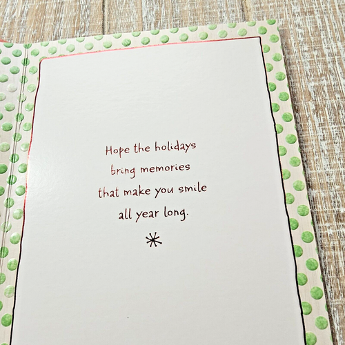 Christmas Greeting Card Pom Dog Puppy Green Polka Dots Glitter Hallmark - Picture 5 of 7