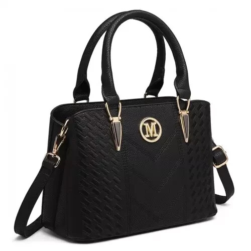 Miss Lulu Faux Leather Weave Effect Shoulder Bag Handbag Black - LG6865