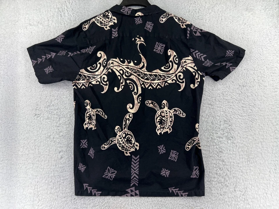 Camisa Hawaiana RJC Para Hombres Extra Grande Negra Beige Púrpura Floral Tortuga Marina Hecha en EE. UU. Foto 2 de 4