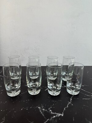 Krosno Poland Set of 7 Hand Blown Bubble Base Glasses 6''