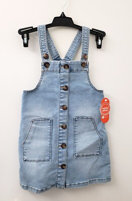 Wonder Nation Girls 4T Denim Jumper Dress Overall Button Front Big Pockets NEW*G