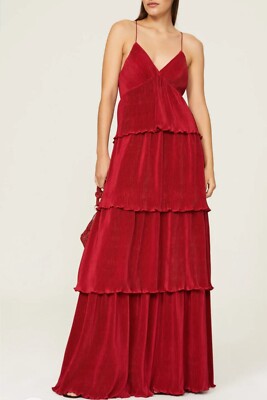 Ieena for Mac Duggal Red Layered Strap Tiered Gown Maxi Dress 10 Prom RTR Movie