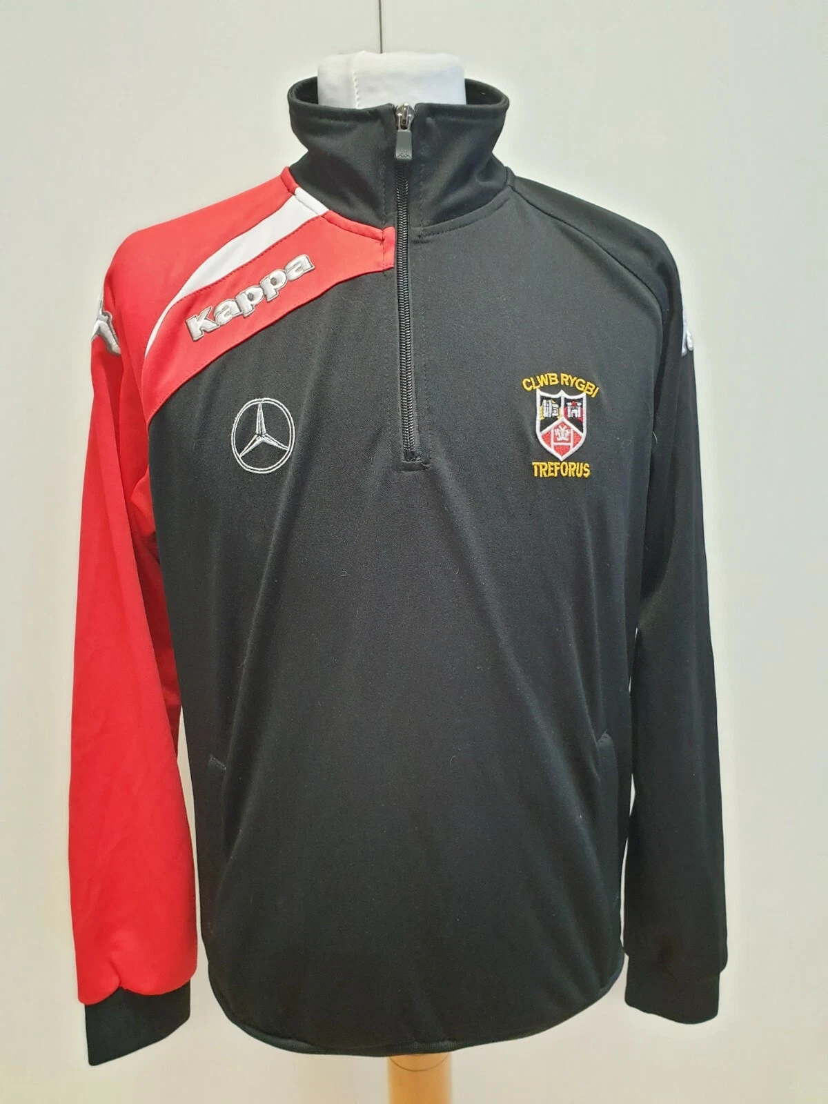 LL500 MENS KAPPA BLACK RED TREFORUS RUGBY 1/4 ZIP BASE LAYER TOP UK S EU 46