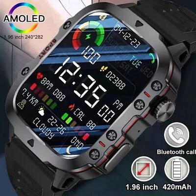 MARKENLOS Samsung Android Smartwatch Herren Taktisch Militär Bluetooth Anruf Blutdruck Neu