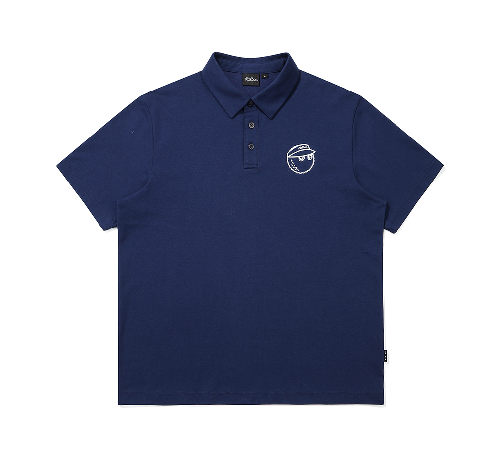 【MALBON GOLF】 Basic fleece polo shirt ■MAN Malbon Golf] Basic CP Polo Short Sleeve T-Shirt GREYISH NAVY