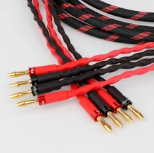 1M Pair Speaker Cable HiFi 4N OFC Single-Wire Audio Cord With Banana Connectors