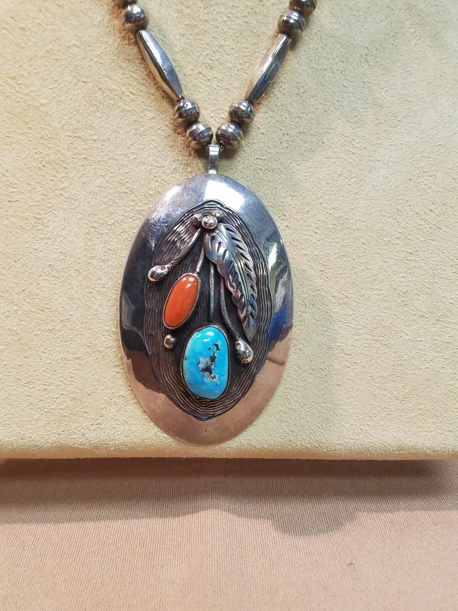 VTG Navajo Roy Vandever Sterling Silver Turquoise Coral Necklace