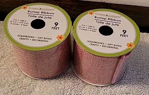 Pink - Burlap Jute Wire-Edge 2" Ribbon 3 Yards 9 Feet Each Lot Of 2 New - Picture 2 of 4