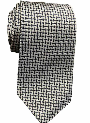 Ralph Lauren Polo grünes Etikett Herren-Krawatte Seide marineblau & grau silber Design