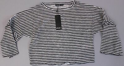 Nasty Gal Women's Stripe Up Your Street Ruffle Sweater JL3 Black Size US:6 NWT