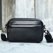 Men's Small Leather Crossbody Shoulder Bag Casual Travel with Zipper Pockets