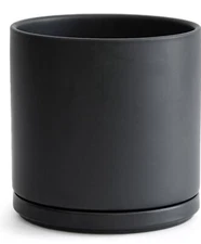 Umiamoy 10 Inch Modern Ceramic Planter Pot With Drainage Hole & Saucer Black New