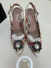 Betsey Johnson Aniya Women Shoes Rhinestone Crystal  Size 7 Tandy White Mult