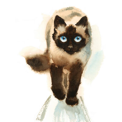 Katze Stoffpuppe zu Fuß Aquarell Kunstdruck Poster Wanddekoration 18 x 24 Zoll