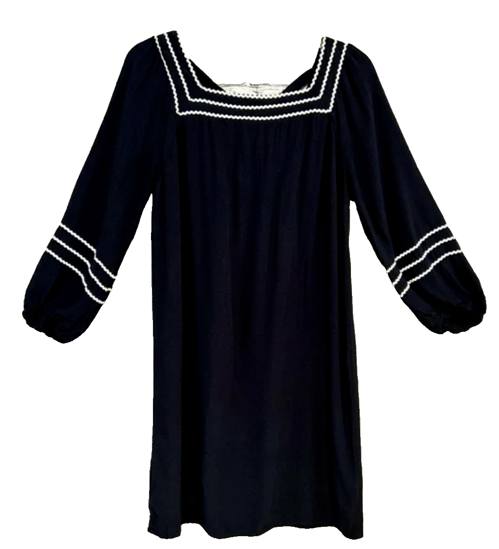 Navy Blue White Nautical Medium Loft Sailor Shift Dress Tunic W/ Square  Neck