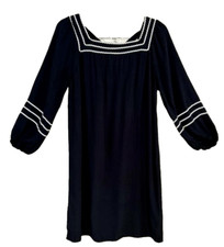 Navy Blue & White Nautical Medium Loft Sailor Shift Dress Tunic W/ Square Neck