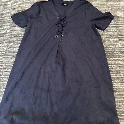 Dress Lace Up Womens Small Mini Navy Blue Short Sleeve Faux Suede Forever 21  | eBay