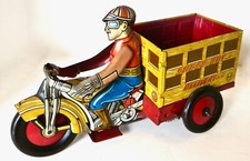 Vintage Pre-War Wind-Up Toy "Boy on Motorcycle Delivery Truck" by Marx