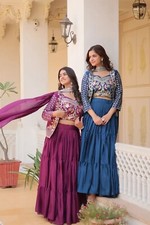 Traditional Lehenga Choli Set, with Embroidered Crop Top Jacket Floral Design
