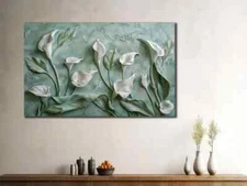 White Tulip Flowers on Green Painting Wall Art Canvas Unframed Print Art