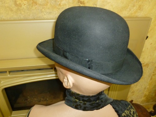 Vintage Black Bowler Derby Hat Paul T Carroll San Francisco Sz 7 - 22" Circum. - Picture 4 of 12