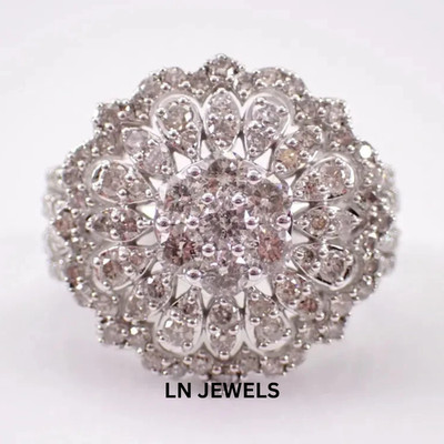3Ct Round Cut Moissanite Snowflake Cluster Engagement Ring 14K White Gold Plated