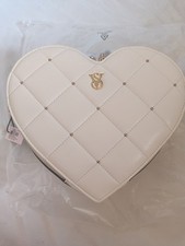 Victoria's Secret Quilted Heart Crossbody Bag - Cream with Gold Chain Strap NEW