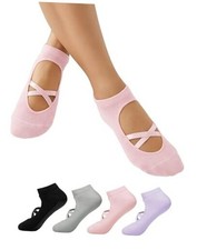 4 Pairs Womens Pilates Socks with Grips Yoga Socks Non Black Gray Pink Purple