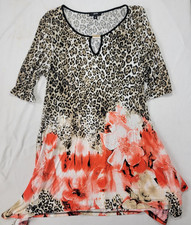 S Point Women's Tunic Top Shirt Short Dress 1/2 Sleeve Size Medium Brown Orange