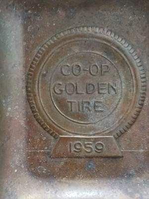  Vintage 1959 Co-Op Golden Tire Brass Advertising Ashtray