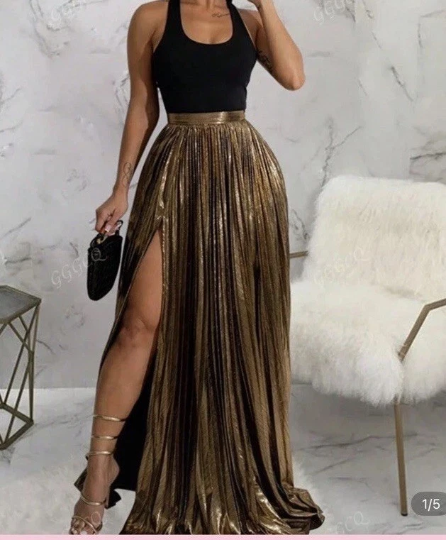 Women's High Slit Maxi Metallic Skirt, Suitable For Party Wear size 14 & 16
