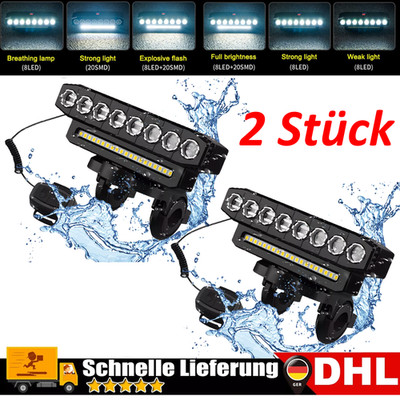 2Stk 8LEDs Leistungsstarkes wiederaufladbares USB Wasserdichter Scheinwerfer