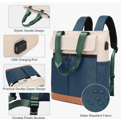 Convertible Daypack Laptop Backpack, Computer Backpack Work Bag, Blue/Ivory