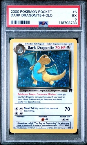 2000 POKEMON ROCKET #5 DARK DRAGONITE-HOLO PSA 5