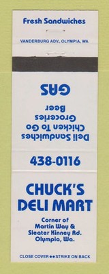 Matchbook Cover - Chuck's Deli Mart Olympia WA oil gas