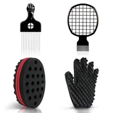 Curl Sponge Set with Glove, Metal Brush Pick and Twist Comb for Men and Women