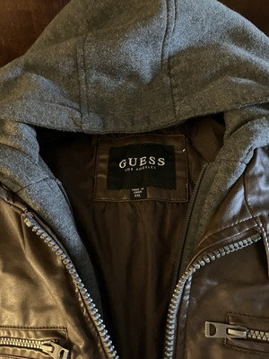 Guess Leather Jacket XXL Size/grey Fleece Hoodie Inside Lining