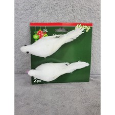 2pc White Feathered Birds Ornaments Decorations Merry Christmas House