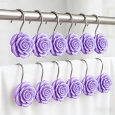 12-Pack Resin Purple Rose Shower Curtain Hooks Decorative Floral-Shaped Shower