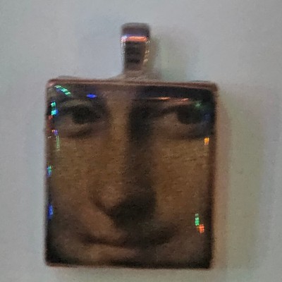 Handmade Enamel Pendant Mona Lisa Image on Scrabble Tile 1''
