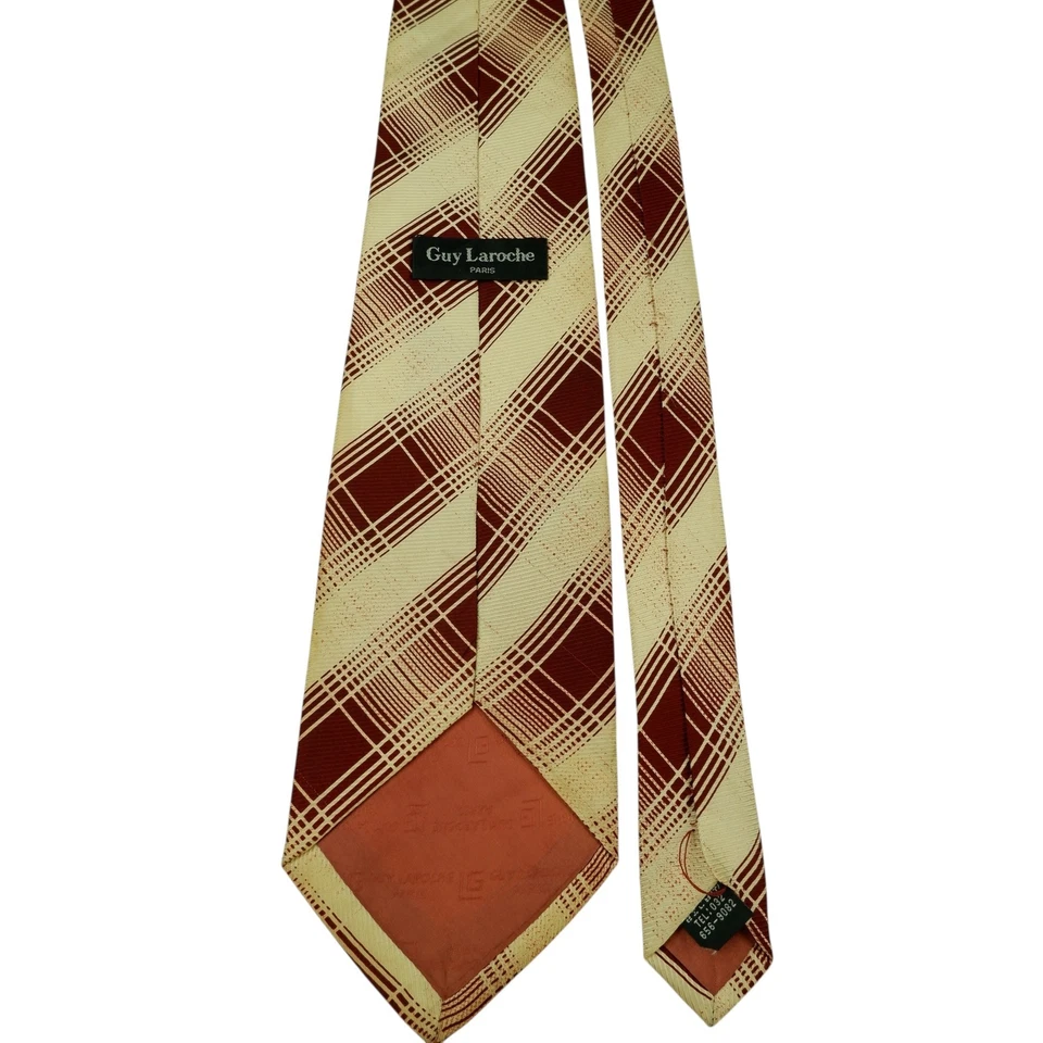 Guy Laroche Tie Silk Beige Crimson Red Stripe Korea (US Import Tax Included) - Image 4 of 4