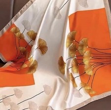 Orange Beige Gold Floral Satin Feel Square Scarf Printed Women/ 0.99 Add  l Ship