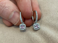 1.51 Carat Lab Created  Diamond Princess Cut Dangle Earrings Platinum Plated 925
