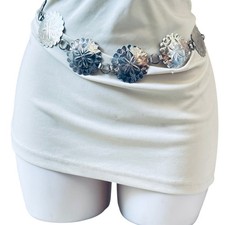 VTG Western Concho Belt silver tone metal chain Chunky link rare statement 26"