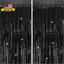 Tinsel Curtain Backdrop Black Birthday Wedding Decorations 2 Packs Glitter Foi