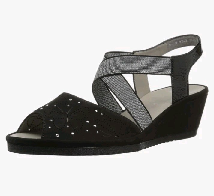 New Women's ARA Size 7.5UK / US 10 Celia Black Nubuck Wedge Sandal