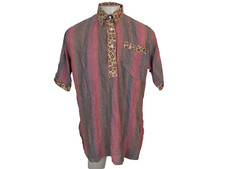 Men's Multi Color Unbranded Handmade Striped Kaftan top. L. Linen. Short Sleeve