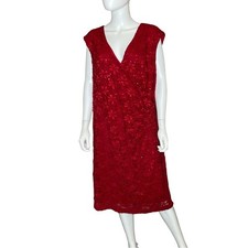 Connected Apparel Women  s Sequin Sleeveless Dress Red Sz 24W