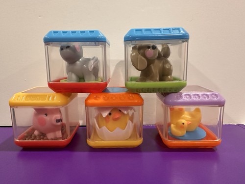 Fisher Price Peek a Boo Blocks Lot of 5 Animals ~ Dog, Horse, Duck, Pig, Chicken
