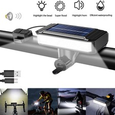 Solar Powered & USB Rechargeable Super Bright LED Bike Headlight w/ Horn Kits